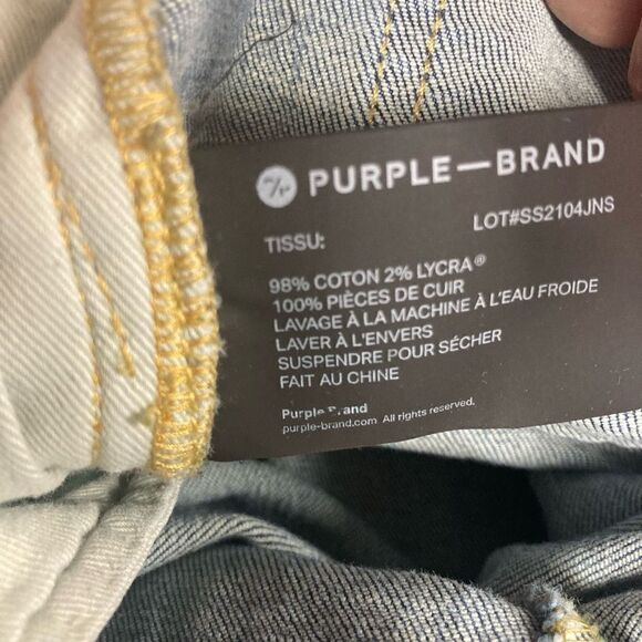 PURPLE BRAND Men’s P001 Button Fly Jeans Blue 34 Distressed  Destroyed Inseam 32 - Picture 10 of 12